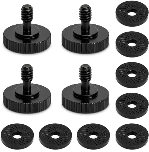 SLIAXINT Set da 4 Vite A Testa Zigrinata Rapido di Fotocamere, Vite per Treppiede da 1/4 Maschio a 1/4 Femminacon 8 Cuscinetti In Gomma, Vite Zigrinata, per Piastra di Montaggio del Flash(Nero)