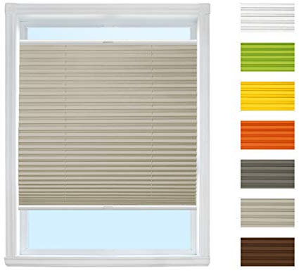 Plissee Rollo zum Anschrauben (Grau, B75cm x H200cm) Rollo Jalousie, Halterungen zum Schrauben/Faltrollo Sichtschutz und Sonnenschutz für Fenster/Farbe & Größe wählbar