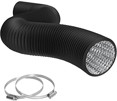 6 Air Duct - 25 FT Long, Black Flexible Ducting with 2 Clamps, 4 Layer HVAC Ventilation Air Hose - Great for Grow Tents, Dyrer Rooms, House Vent Register Lines