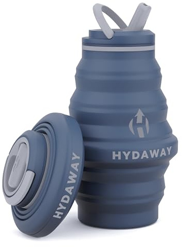 HYDAWAY - Botella de agua plegable | Tapa abatible | 500 ml | Fácil de transportar, apta para viajes, silicona de grado alimentario