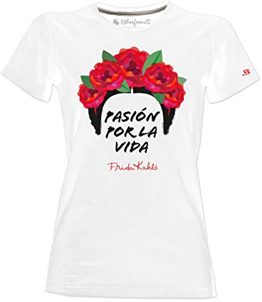 Blasfemus T-Shirt Frida Kahlo Ufficiale Scritta Pasión por la Vida - Maglietta Donna (Bianco, l)