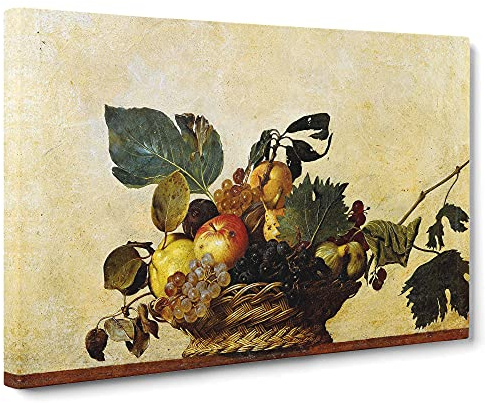 Fruit Basket By Caravaggio Canvas Print | Gallery Wrapped 30mm Frame Wall Art | 30x20 inches | Ready to Hang | Baroque Still Life Picture | Living Room Bedroom Lounge Office