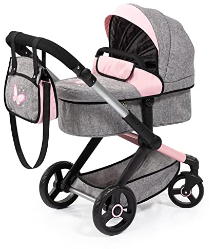 Bayer Design 17033AA Puppenwagen Xeo mit Tasche, höhenverstellbarer Griff, Schwenkschieber, wandelbar als Puppenjogger, bewegliche Vorderräder, integrierter Korb
