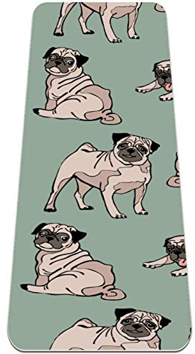 REJOON Senfgrüner Hund, Mops, Yogamatte, Dicke, rutschfeste Yogamatten for Frauen und Mädchen, Trainingsmatte, weiche Pilates-Matten