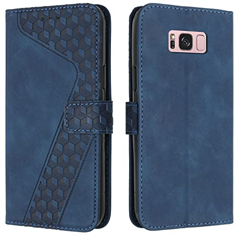 OKZone Kompatibel mit Samsung Galaxy S8 Hülle, Handyhülle Samsung S8, PU Leder Tasche Wallet Schutzhülle Galaxy S8, Flip Cover Klappbar Brieftasche Etui mit Magnet Kartenfach TPU Lederhülle (Blau)