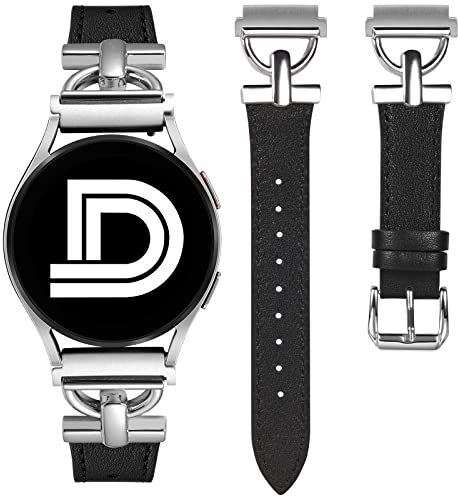 Wearlizer Lederarmband Kompatibel mit Samsung Galaxy Watch 7/6/5/4/Active 2 40mm 44mm Damen, 20mm Elegant Armbänder für Uhr 6 Classic, Schwarz/Silber