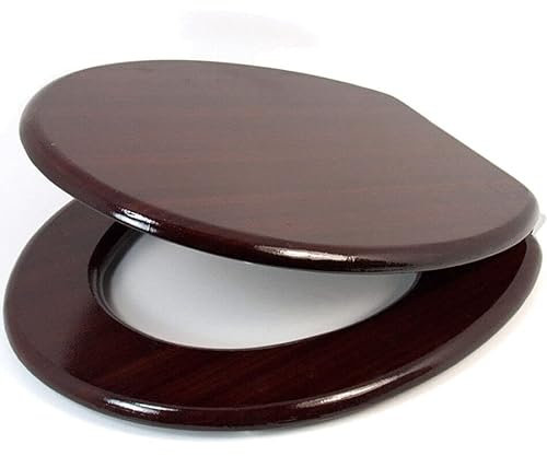Marco Paul Dark Brown Wooden Toilet Seat 18 Heavy Duty Universal Oval Toilet Seat with Hinges Easy Clean Standard Fit Replacement Grey Toilet Seats for Busy Homes Offices Ensuites Loo Seats