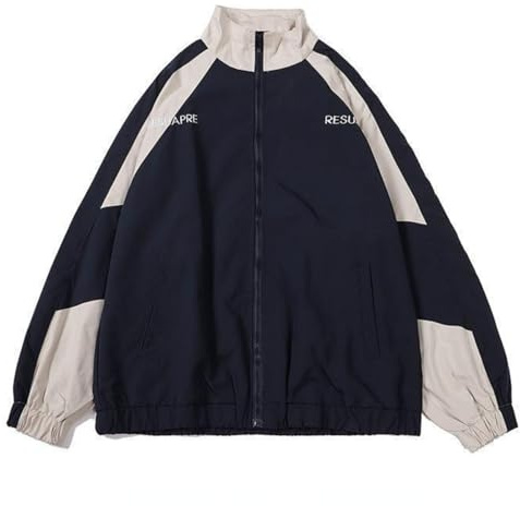 Pbkabiug Vintage Women Jackets Hip Hop Style Patchwork Windbreak Unisex Streetwear Lightweight Jackets Bomber Jackets (Blue,L,Large)