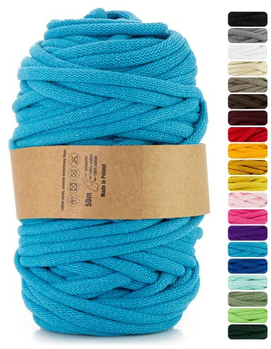 Netuno 1x Makramee Garn Blau 9 mm 50 m Baumwollkordel mit Polyesterkern Dickes Garn Makramee Kordel aus Baumwolle Kordelband Naturkordel Makramee Kordel Makramee Faden Cotton Cord Macrame