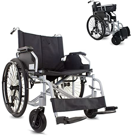 Mobiclinic®, Sedie a Rotelle bariatriche, Larghezza Speciale 60 cm, Robusta, Max. 225 Kg, Ruote Rimovibili con un Solo Pulsante, Antiribaltamento, Telaio Doppia Crociera, Braccioli e Poggiapiedi