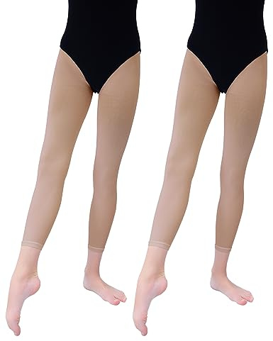 Phoeswan Tan Ballet Tights for Girls, 8-12 Years, Footless Dance Tights for Ballet, Gymnastics Class