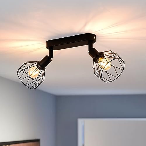 ANWIO Deckenstrahler 2 flammig Deckenlampe Schwarz E14 Drehbar, Vintage Deckenleuchte Schwarz, LED Deckenstrahler Spots,Deckenlampe LED, Lampe Wohnzimmer Kinderzimmer (ohne Glühbirnen) EUC-EA