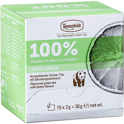 Ronnefeldt 100% Lemon Green - Té verde orgánico con sabor a limón, 15 bolsitas de té de 2 g, 30 g | Orgánico | Vegano | Eco-friendly, cantidad: 1 unidad
