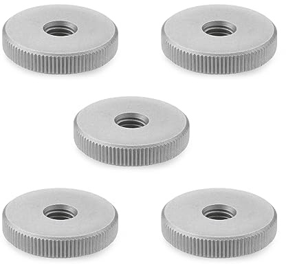 Ganter Normelemente | Flache Rändelmuttern | Rändelmuttern (niedrige Form) | DIN 467-M5-NI | 5 Stück | Edelstahl, matt gestrahlt | Gewinde: M5