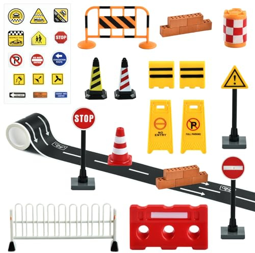 26 Miniatur Verkehrsschilder, Wichtel Baustelle Set, Mini Straßen Schilder, Straßensperre Spielzeug