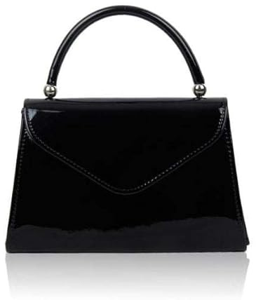Fontanella fashion Borsa a tracolla da donna in pelle verniciata leggera con trapezio e tracolla a catena, Nero , Small