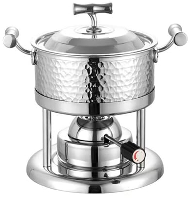 KELUNIS Fondue Au Shabu Petite Fondue Simple en Acier Inoxydable 304 Petite Fondue Self - Service, Fondue Extérieure Portable Cuisinière À Gaz Gonflable Mini Fondue,Silver