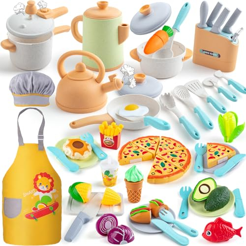 Sundaymot Set Giocattoli da Cucina per Bambini , Accessori Cucina Bambini, Set di Pentole e Padelle, Utensili da Cucina per Esterni, Taglio di Cibo e Verdure Chef, Giochi di Ruolo per Bambini 3+ Anni