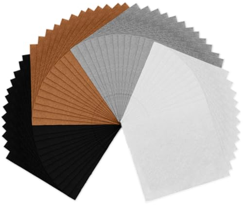 Filzstoff Bastelfilz Filz 48 Stück - 30 x 20cm Filzstoff, für Filzmatte Untersetzer Dekofilz Taschenfilz zum Nähen und DIY Basteln (Schwarz+weiß+Grau+Braun)