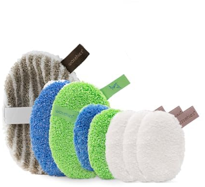 waschies Clean-up Box by Anna Hiltrop, 8er Set - Abschmink-, Peeling-, Toner Pads für nachhaltige Hautpflege, unterstützt RhineCleanUp, Made in Germany, Geschenk-, Gesichtspflege- und Hautpflegeset