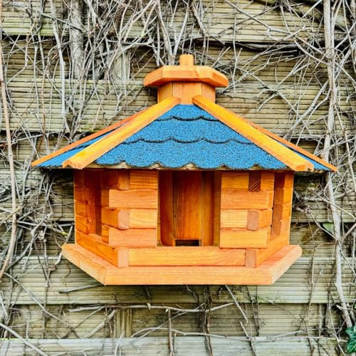 DARLUX Mur - Nichoir à oiseaux XL en bois - À suspendre - Marron - Bleu bitume