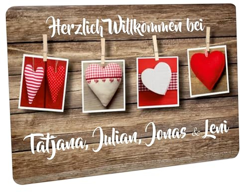 Crealuxe Fussmatte 'Wunschtext/Wunschname - Herzmotive - Herzlich Willkommen - personalisiert, Fußabtreter, Fußmatte rutschfest, Paare & Familie