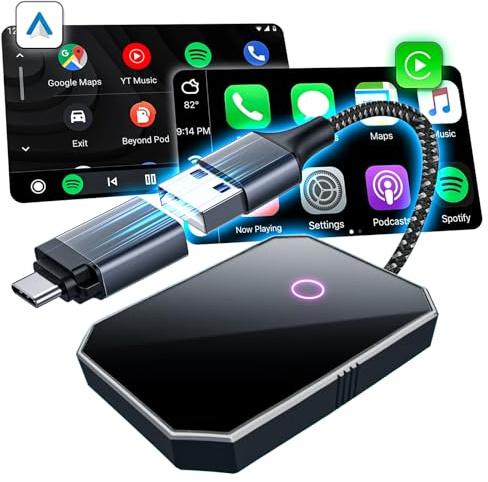 LONHEO Auto Wireless Adapter, 2-IN-1 CarPlay Android Dual-System Dongle Konvertieren Verkabeltem zu Wireless, Plug & Play, BY960M