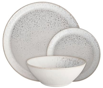 Denby - Kiln 12 Piece Dinner Set for 4 - White, Oatmeal & Grey Glaze Colour Tableware Set - Dishwasher & Microwave Safe Crockery - Versatile, Ceramic Stoneware - Chip & Crack Resistant Dinnerware Set