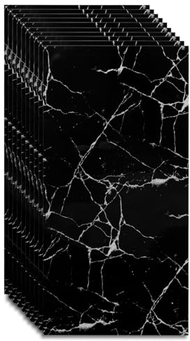 Juego de 10 paneles de pared con diseño de mármol, 60 x 30 cm, revestimiento de pared, autoadhesivos, PVC (mármol negro)