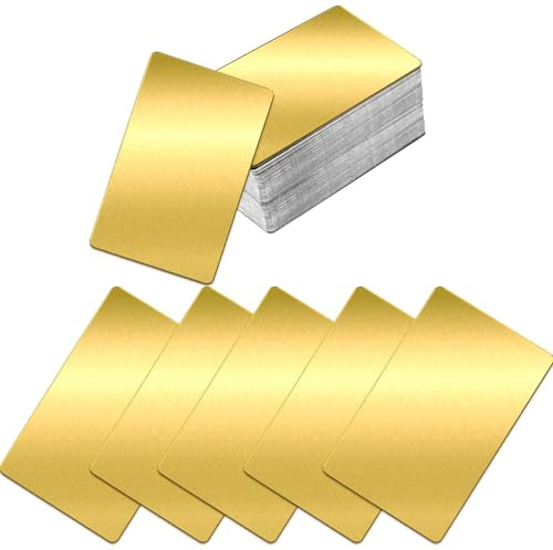MaehSab Lot de 100 cartes de visite vierges en métal - 0,2 mm - En aluminium - Gravées au laser - Doré - Cartes de nom de bureau métalliques - Cartes VIP à faire soi-même (8,6 x 5,3 cm)