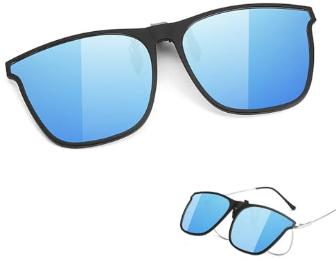 Generisch Sonnenbrille Clip, sonnenbrillen clip für brille, Polarisiert Clip auf Sonnenbrillen, UV400 Sonnenbrille Clip, sonnenbrille zum aufstecken, Polarisierte Clip-on Nachtfahrbrille (Blau)