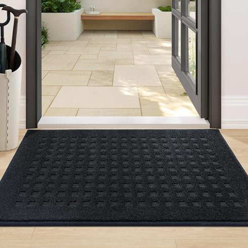 BEQHAUSE Fussmatte Innen, waschbar Fußmatte Innen, rutschfeste Schmutzfangmatte 60x90cm, Teppich Eingangsbereich Innen für Hund, Innenbereich, Haustür, Flur, Schwarz