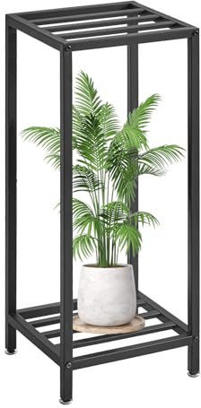 IBUYKE 2 Etagen Pflanzenregal Blumenständer, 76cm Hoch Metall Pflanzenständer, Modern Quadratische Blumentopfständer Pflanzentreppe für Innen Garten Balkon Wohnzimmer Deko, Schwarz TMJ070B