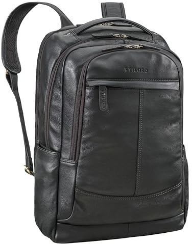 STILORD Maxim Mochila Piel Hombre para Ordenador Portatil 17-19 Pulgadas | Ergonómica y Transpirable | Mochilas Hombres Cuero para Negocios Viaje Color:Negro