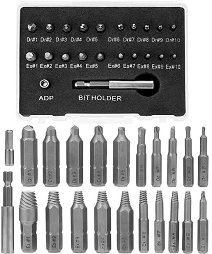 Mesee Kit d'Extracteur de Vis Cassés 22pcs Extracteur de Vis Cassé Endommagées en HSS Outil pour Vis Foirée avec Adaptateur Douille et Porte-embout Magnétique pour Retirer Vis Cassé Boulon Endommagé