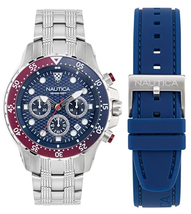 Nautica NST - Set di orologi con cinturino in acciaio inossidabile e cinturino in silicone