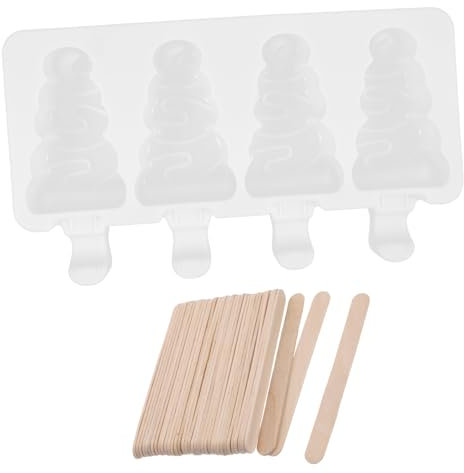 IMIKEYA Silicone Ice Cream Mold Popsicle Maker 4-Compartment DIY Treats Mold Wooden Sticks for Summer Dessert
