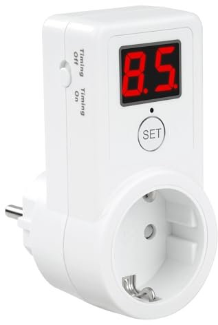 Buyweek Prise Minuteur Électrique Numérique, Réglable 10 Minutes à 9 Heures 50 Minutes Minuteur Prise Electrique Programmateur Prise Electrique avec Affichage Numérique 230V(AL09G-2D)