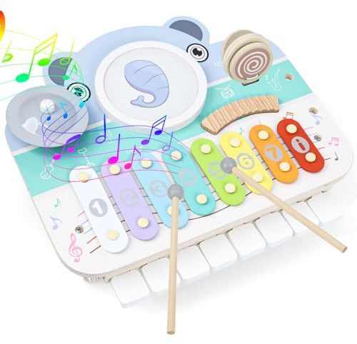 LZDMY Keyboard Kinder, 6-in-1 Schlagzeug Musikinstrumente für Kinder ab 1 2 3 Jahr mit Piano Xylophon Trommel,Baby Klavier Musikspielzeug für Geburtstag Ostern Weihnacht Geschenk Mädchen Junge