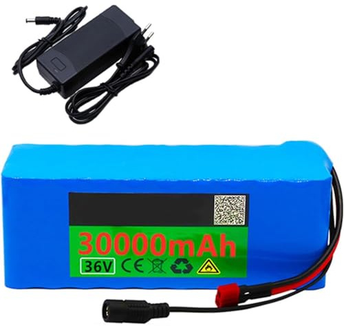 Batería Bicicleta Eléctrica 36 V Y 30 Ah, Batería Litio 10S3P para Bicicleta Eléctrica con Cargador, Batería Litio 36 V para Scooter para Motores 250 W ~ 1000 W XT60