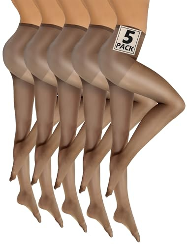 sesto senso 5 Paar Strumpfhosen Damen 15 den Dünn Durchsichtig Glänzend Feinstrumpfhose verstärkte Höschen Zone