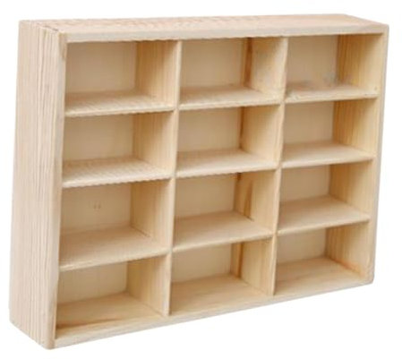 Oshhni Holz-Aufbewahrungsteilerbox, Schaukasten, Display-Box, Organisation, Tablett, Display-Halter für Zuhause, Handwerk, Büro, 12 Gitter
