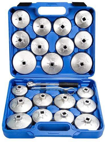23-tlg. Ölfilterkappenschlüssel-Set aus Aluminiumlegierung, becherförmig, Steckschlüssel-Entfernungswerkzeug-Set, 1/2-Zoll-Antrieb, Ölfilter-Entfernungswerkzeug-Set, Ölfilterkappen-Schlüssel-Set