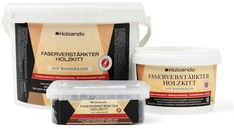 Holzando® Faserverstärkter Holzkitt Extra Stark – Holzspachtelmasse für Holz, OSB & Wände – Holz Reparaturset für Innen & Außen – Fensterkitt, Holzpaste, Wood Filler Nussbaum dunkel 75-1Kg