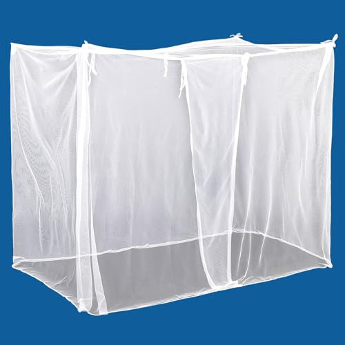 Vawolecy Zanzariera a 4 angoli per letto, una porta di apertura, rettangolare, con borsa per il trasporto, per campeggio, casa, viaggi, dormitorio, letto, baldacchino, decorazione