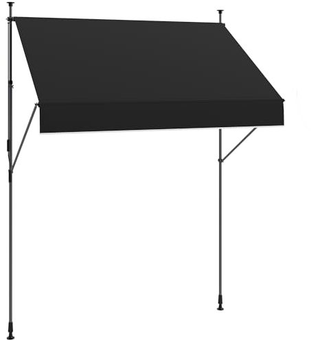 Outsunny Toldo Manual Retráctil 2x1,2 m Toldo Exterior Terraza Enrollable Altura Ajustable con Manivela 210-310 cm Protección UV30+ Sin Taladro para Jardín Balcón Patio Negro