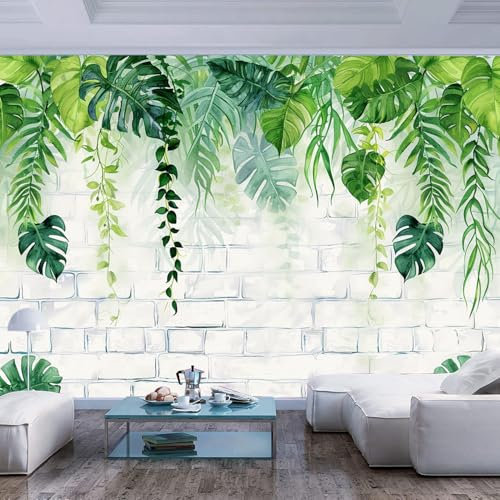 JIAOQSS Photo Wallpaper 3D Mural Watercolor Vine Green Leaf Brick Non-Woven Living Room Bedroom Wall Decoration Photo Mural Gaming Room TV Background Decor