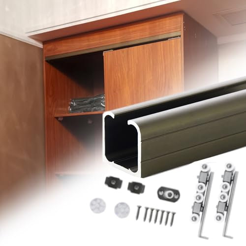 Schiebetür Schiene Einzelne Schiebetürschiene für Schranktüren, Obere Montage, Beschlagsatz für Scheunentore aus Aluminium, 0,7–4 M, Schiebetürschiene + Stopper + Rollen + Schrauben(8-Wheel,110cm (3.6