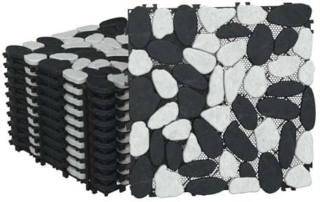 FIVMEN Lot de 11 lames de terrasse en galets de type C 30 x 30 cm, dalles extérieures, en pierres de rivière naturelles, avec système à clic, 11 pièces