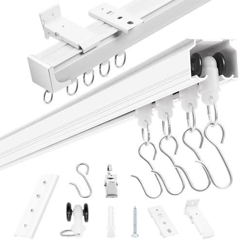 YSVORTOT Adjustable 3ft–12ft Ceiling/Wall Mount Curtain Rail System, Curtain Track Set with Hooks, Smooth-Glide Aluminum Design for Living Room, Bedroom, Kitchen, RV, Patio & Sliding Glass Doors,White